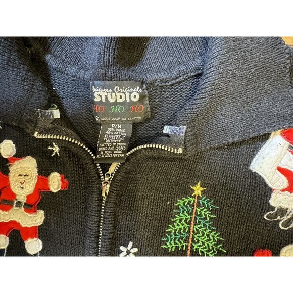 Vintage Designers Originals Ho Ho Ho Full Zip Christmas Sweater Petite Medium - Picture 5 of 10